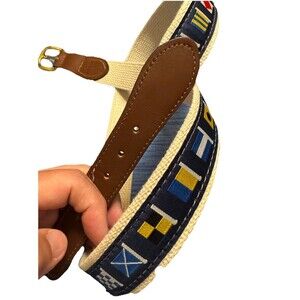 Zep-Pro Nautical Signal Flag Canvas Belt Sz 38 USA Leather Solid Brass Buckle